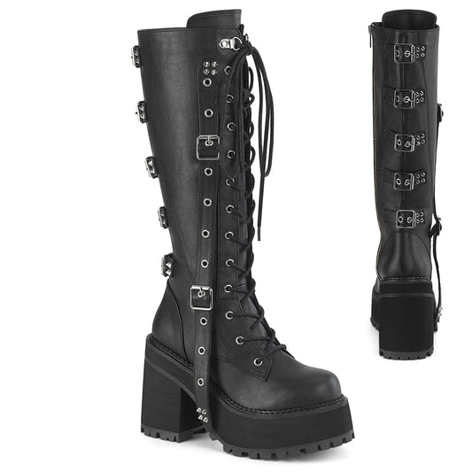 ASSAULT-218 DemoniaCult Women's Alternative Fashion Lace Up Black Knee High Boots