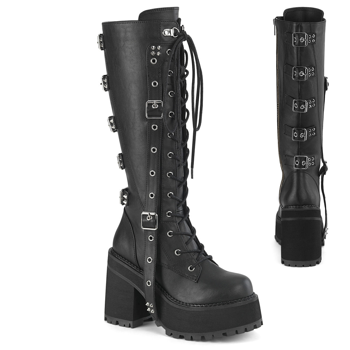 ASSAULT-218 DemoniaCult Women's Alternative Fashion Lace Up Black Knee High Boots