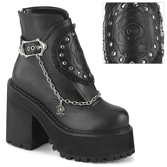 ASSAULT-55 Demoniacult Alternative Footwear Women's Rose Detail Platform Chunky Ankle Boots