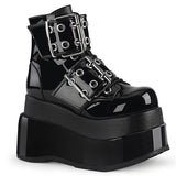 BEAR-104 DemoniaCult Alternative Footwear Black Patent Chunky Platform Ankle Boots