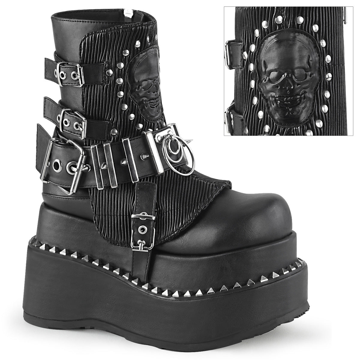 BEAR-150 DemoniaCult Alternative FootwearSkull Design Black Platform Ankle Boots