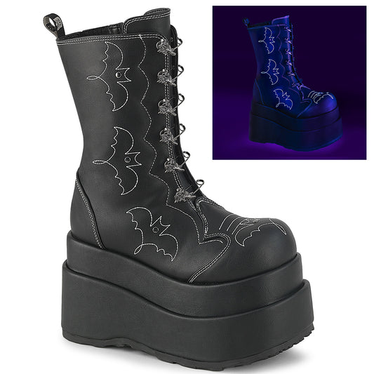 BEAR-182 Demonia Blk Vegan Leather Alternative Footwear Bat UV Calf Boots