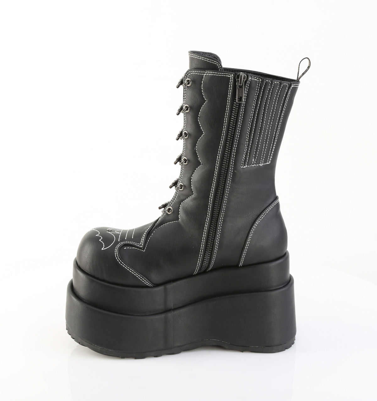 BEAR-182 Demonia Blk Vegan Leather Alternative Footwear Bat UV Calf Boots