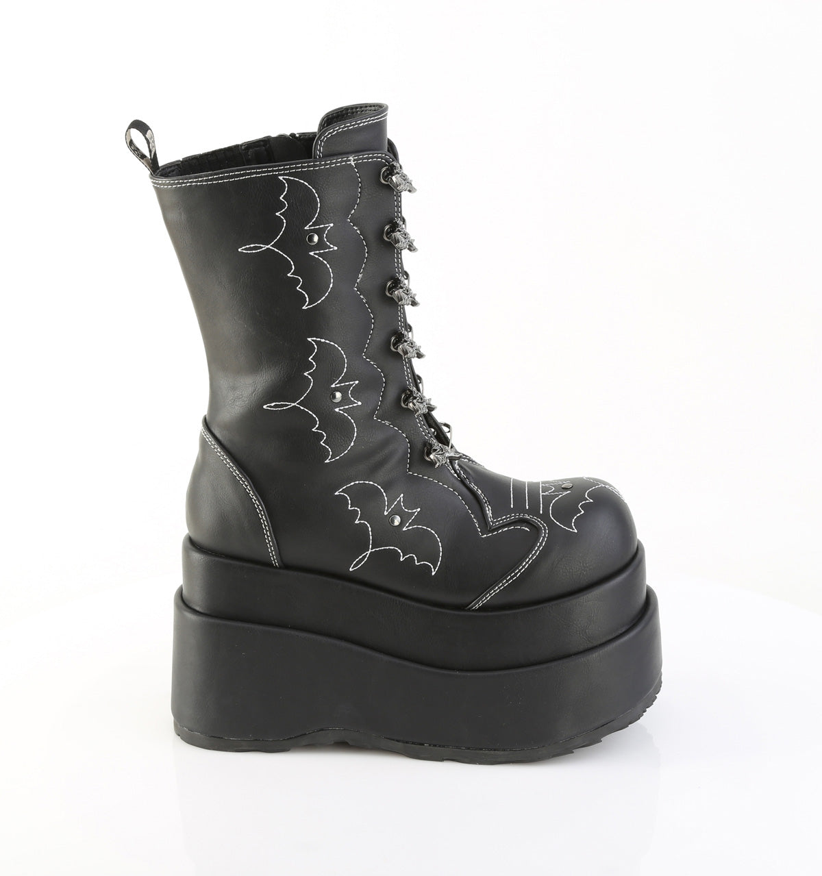 BEAR-182 Demonia Blk Vegan Leather Alternative Footwear Bat UV Calf Boots