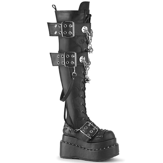 BEAR-316 Demonia Blk Vegan Leather Alternative Footwear Knee High Lace Boots