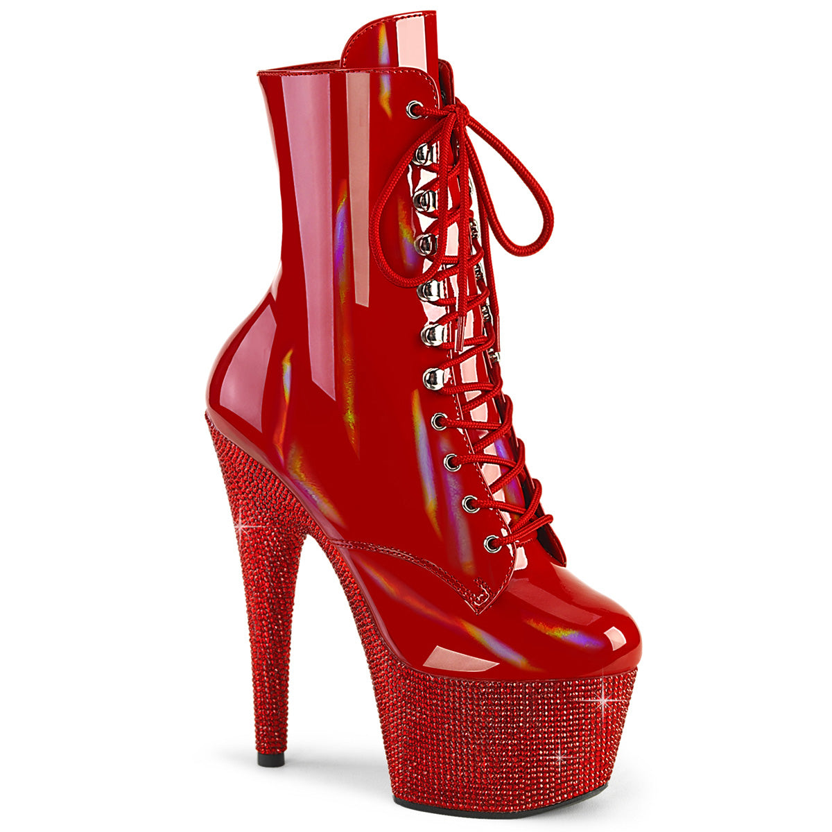 Bejeweled-1020-7 Pleaser Red Holo Pat/Red Platform Boots (baile exótico)