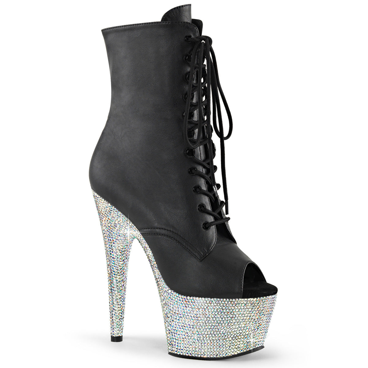 Bejeweled-1021-7 Plataformas de botines de cuero sintético negro (baile exótico)