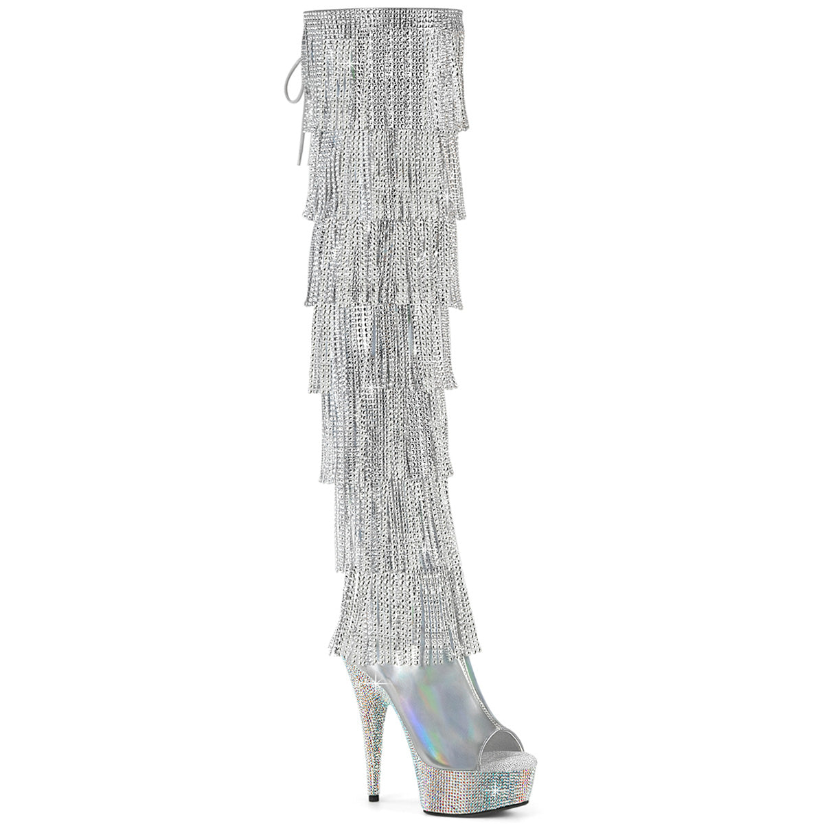 Silver Holo 6 Inch Show Dazzle Thigh High Boots -  Pleaser BEJEWELED-3017HG-RSF