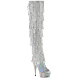 Silver Holo 6 Inch Show Dazzle Thigh High Boots -  Pleaser BEJEWELED-3017HG-RSF