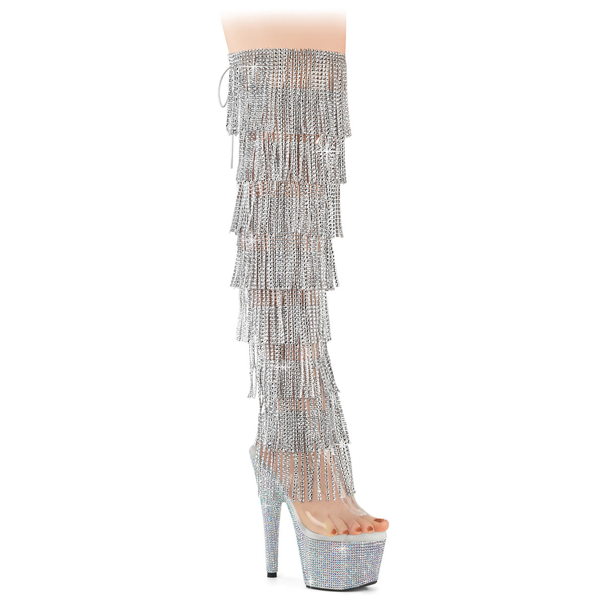 Transparent 7 Inch High Fashion Thigh High Boots -  Pleaser BEJEWELED-3019C-RSF-