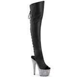 Black 7 Inch Runway Thigh High Boots -  Pleaser BEJEWELED-3019MS-7