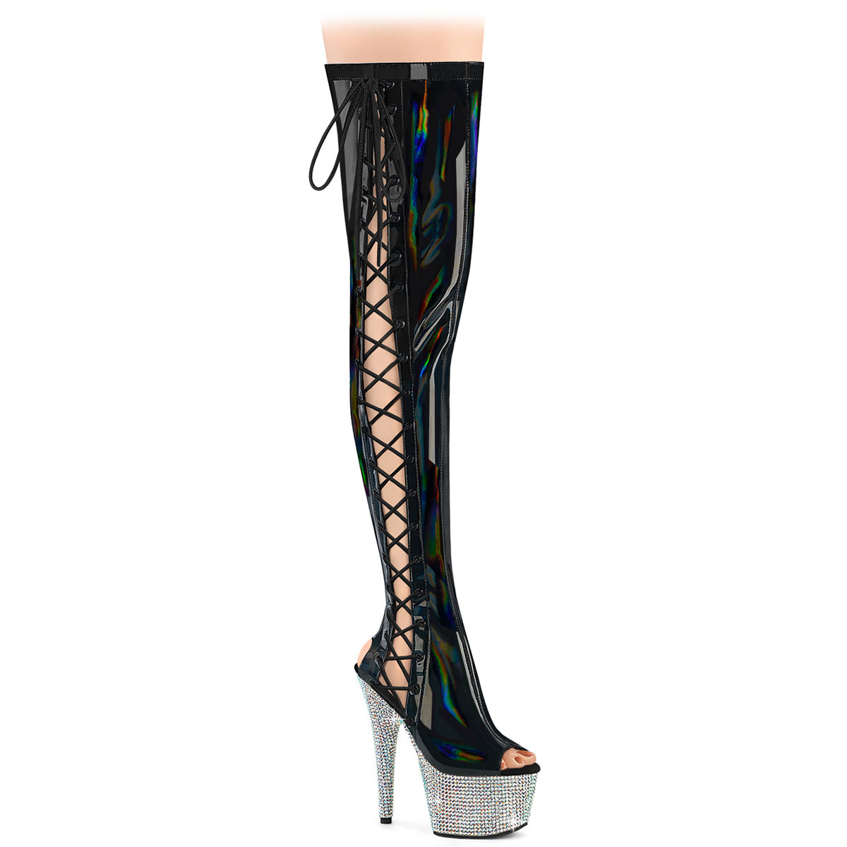 Black 7 Inch Pole Dancer Thigh High Boots -  Pleaser BEJEWELED-3052HG-7