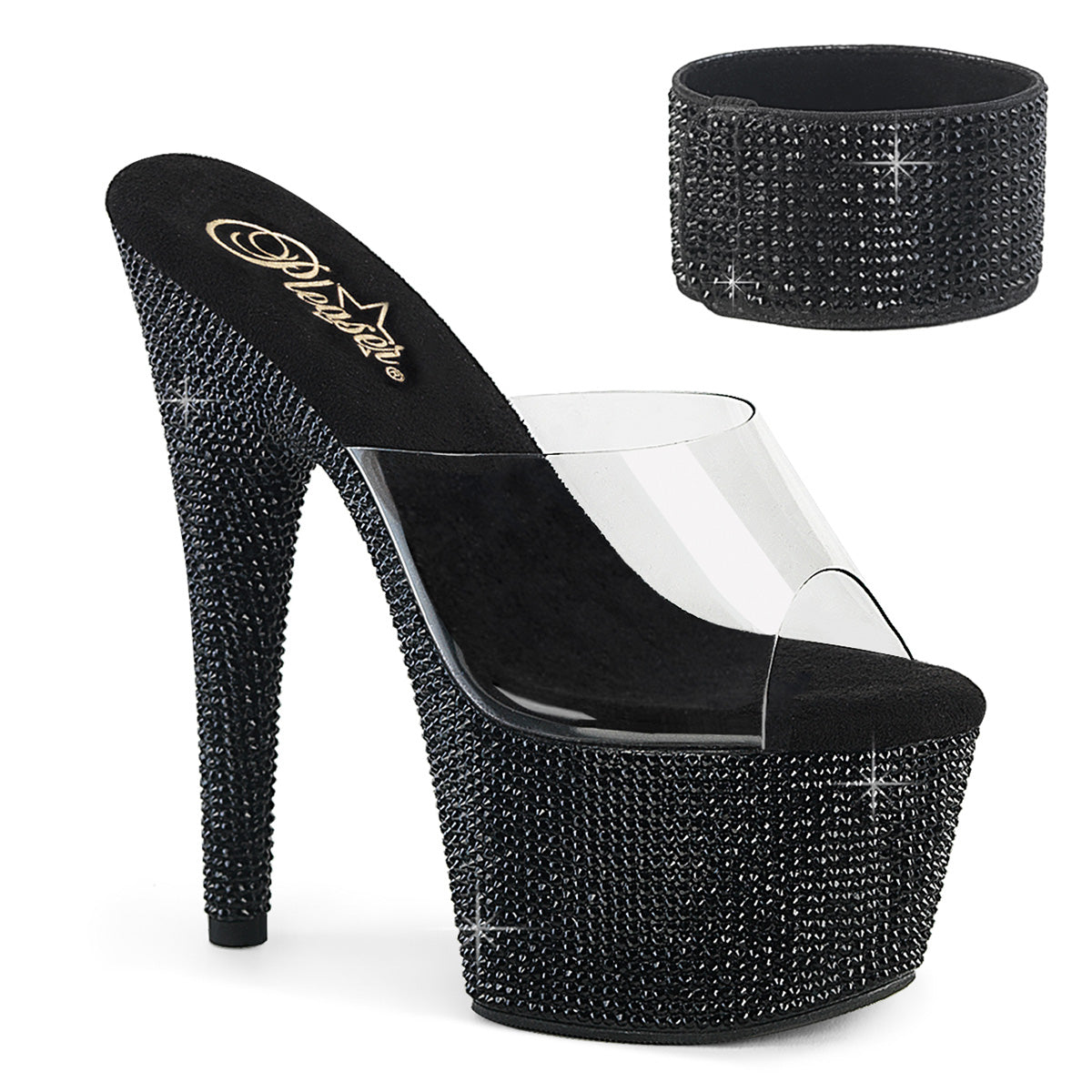 Clear Black 7 Inch Bling Platform Heels -  Pleaser BEJEWELED-712RS