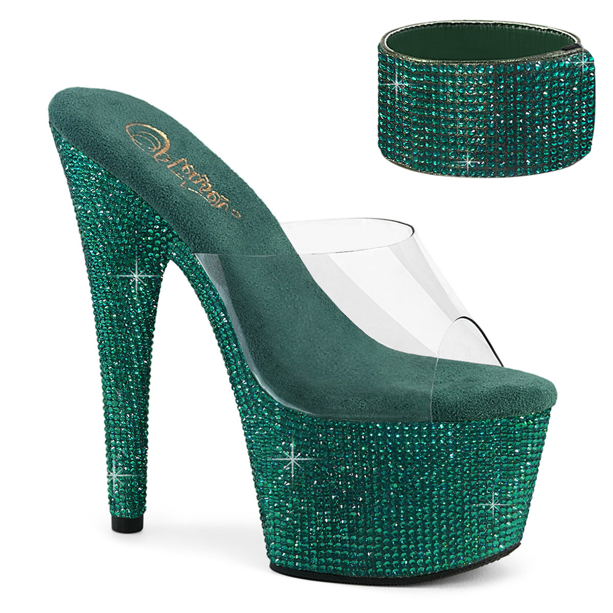 Green 7 Inch Rhinestones  Platform Heels -  Pleaser BEJEWELED-712RS