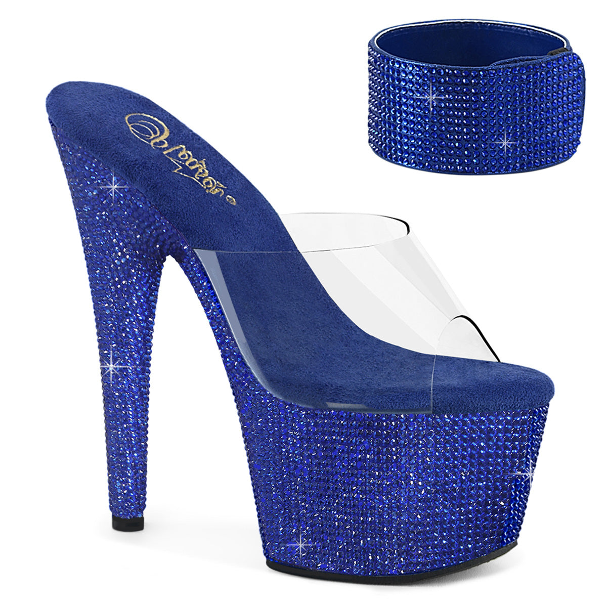 Royal Blue 7 Inch Crystal-Embellished Platform Heels -  Pleaser BEJEWELED-712RS