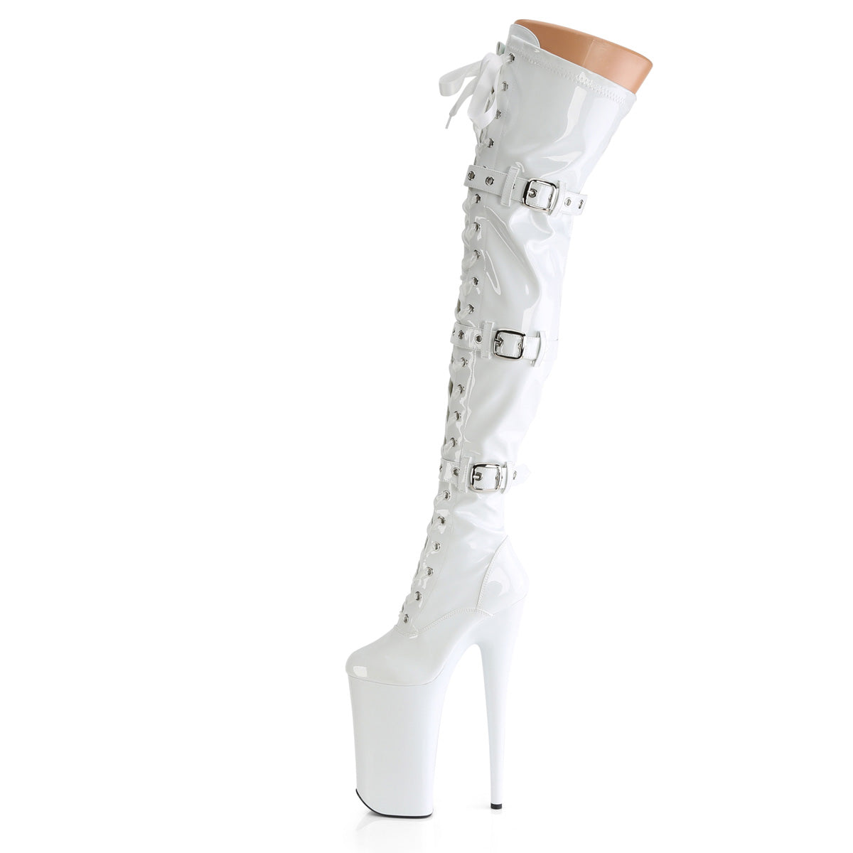 BEYOND-3028 Pleaser Sexy Footwear White Thigh High Boots