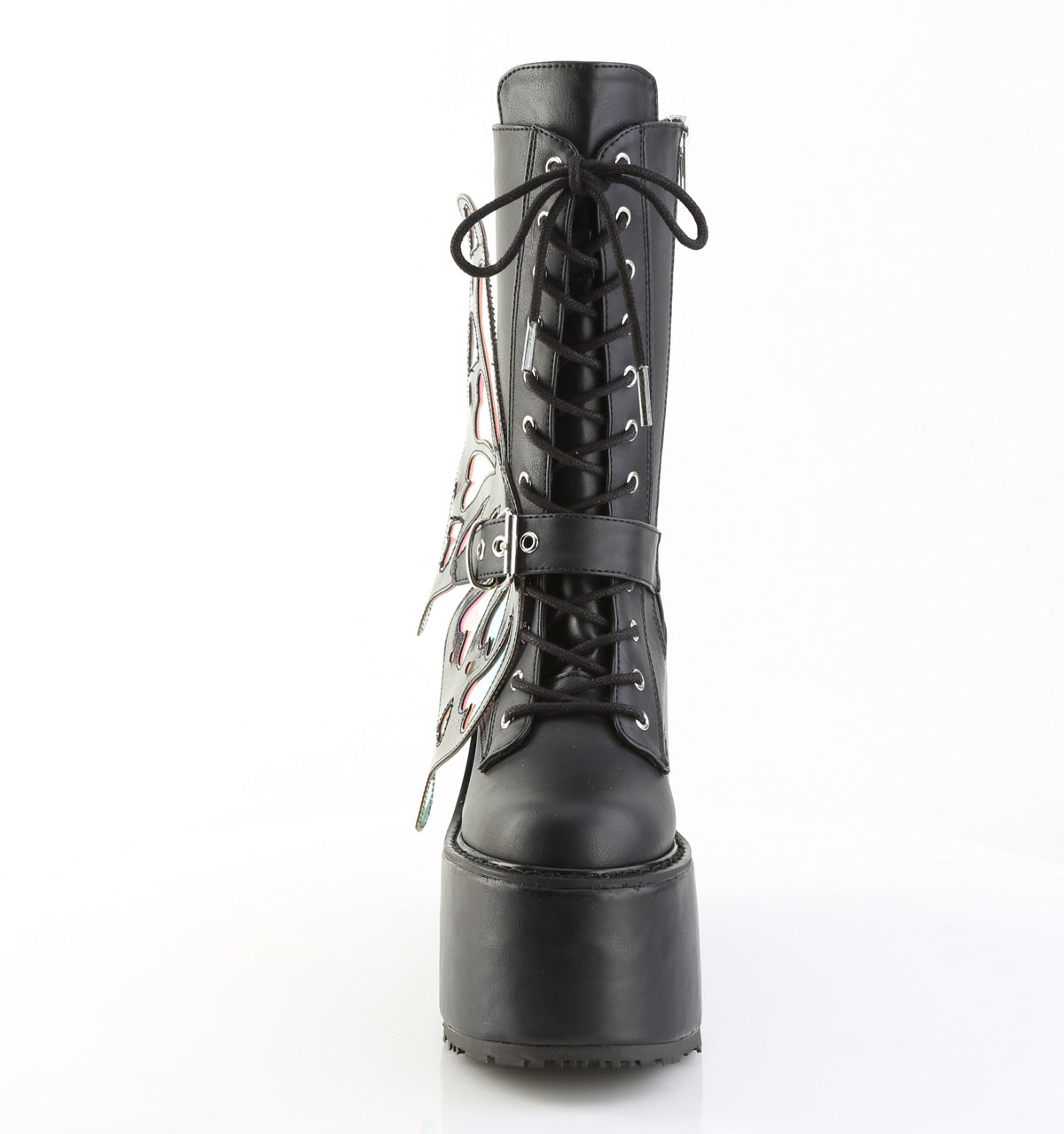 BLAZE-158 Demonia Blk Vegan Leather-Magic Mirror Alternative Footwear Calf Boots