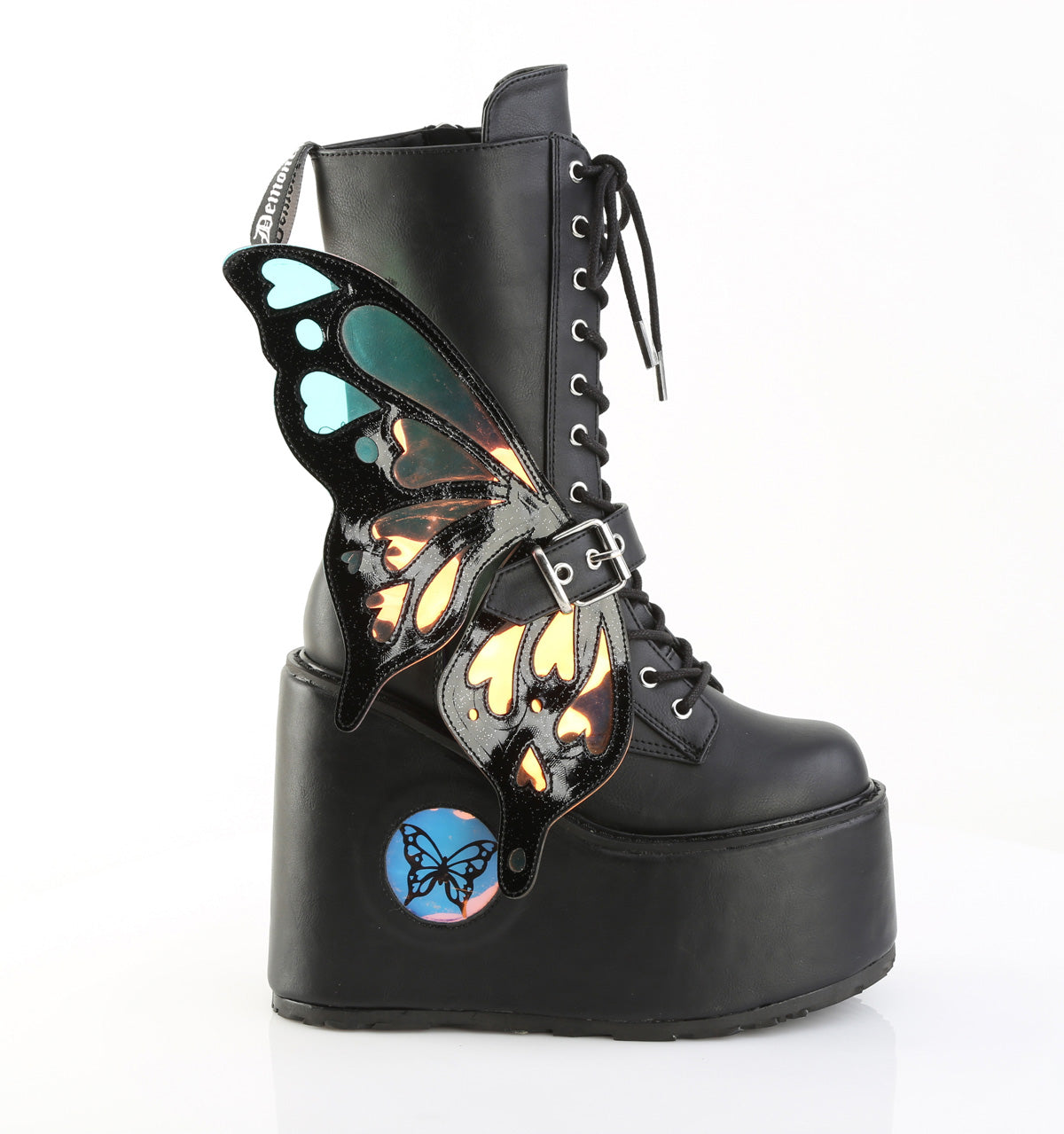 BLAZE-158 Demonia Blk Vegan Leather-Magic Mirror Alternative Footwear Calf Boots