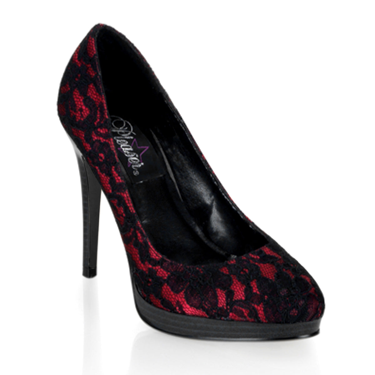 BLISS-30-2 Red Satin Black Lace High Heels