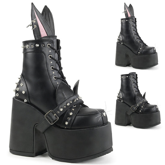 CAMEL-202 DemoniaCult Alternative Footwear Black Bunny Chunky Ankle Boots
