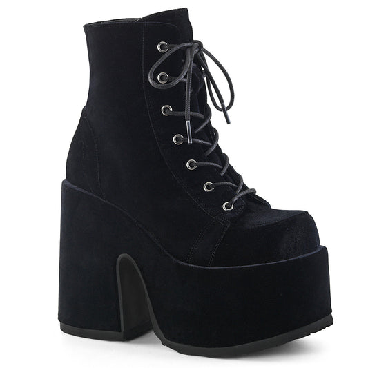 CAMEL-203 DemoniaCult Alternative Footwear Black Velvet Women's Ankle Boots
