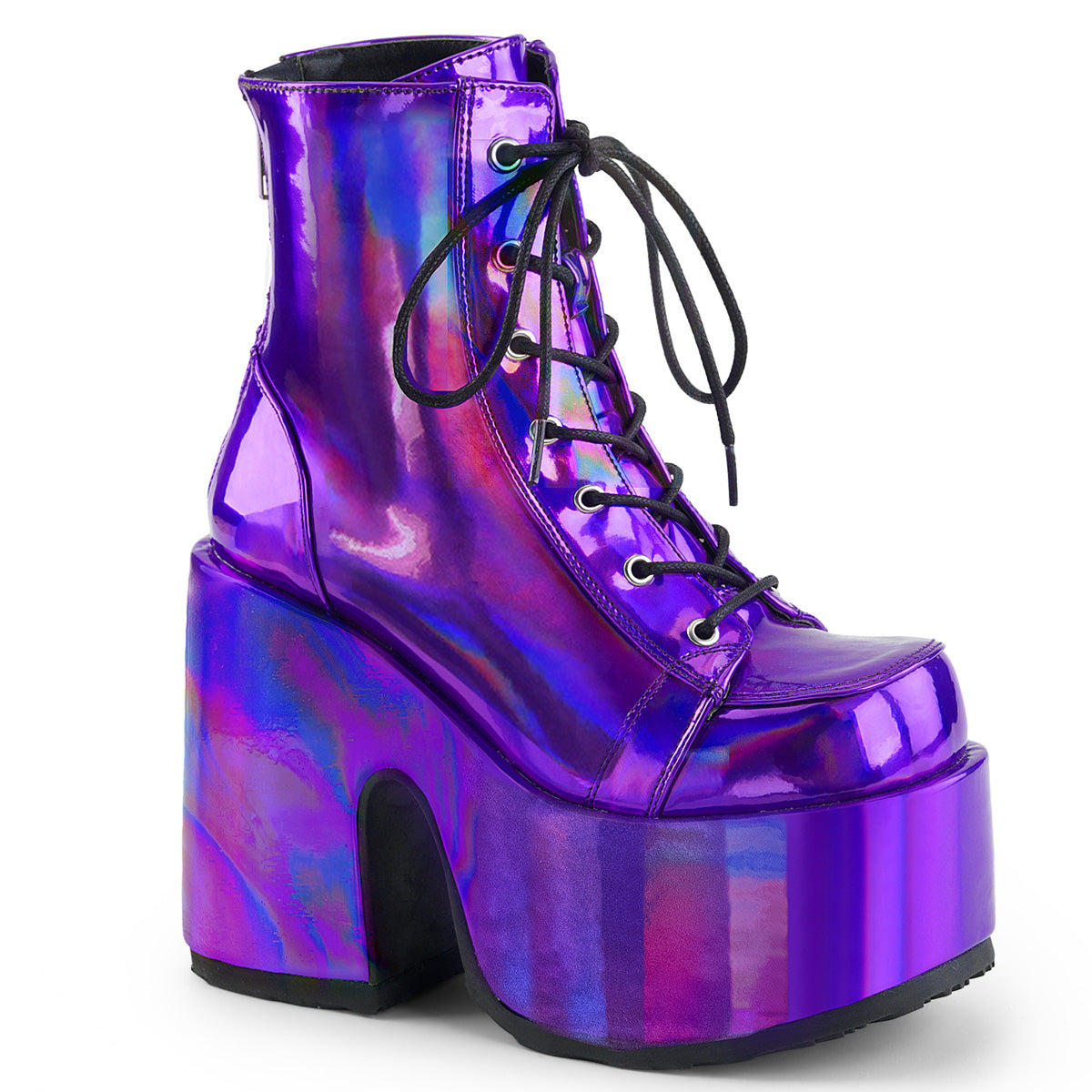 CAMEL-203 Alternative Footwear Demonia Women's Ankle Boots Purple Hologram Vegan Leather