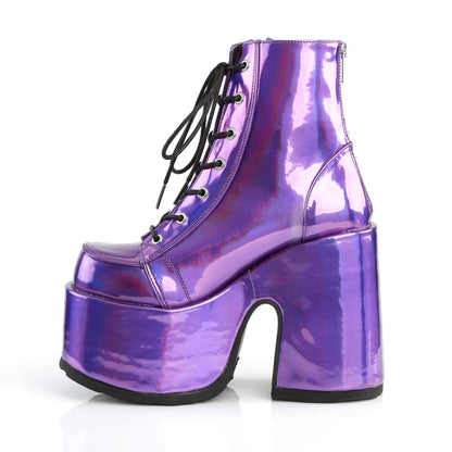 CAMEL-203 DemoniaCult Alternative Footwear Purple Hologram Ankle Boots
