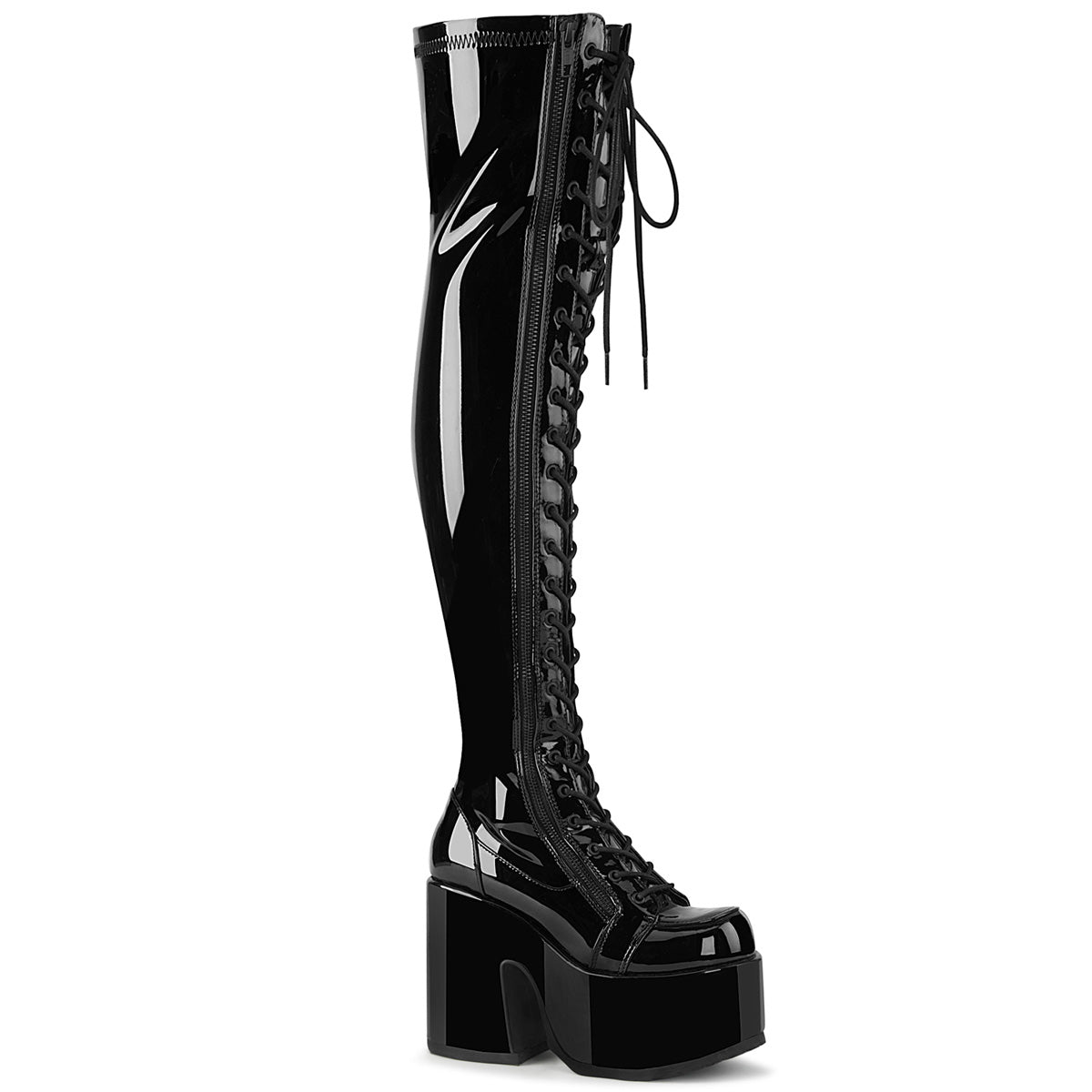 Black Patent 5 Inch Alternative Women's Over-the-Knee Boots -  Demonia Cult CAMEL-300