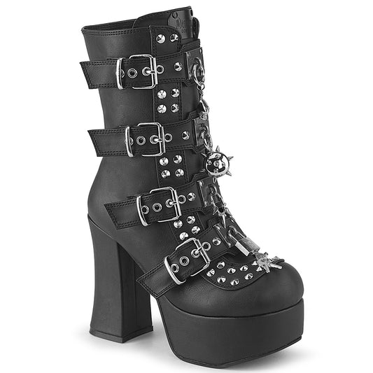 CHARADE-118 Demonia Blk Vegan Leather Alternative Footwear Platform Buckle Boots