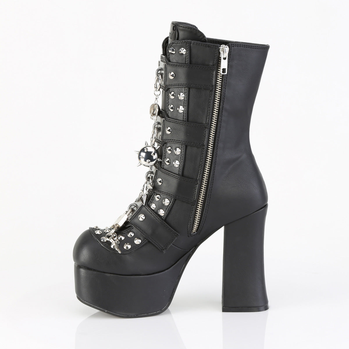 CHARADE-118 Demonia Blk Vegan Leather Alternative Footwear Platform Buckle Boots