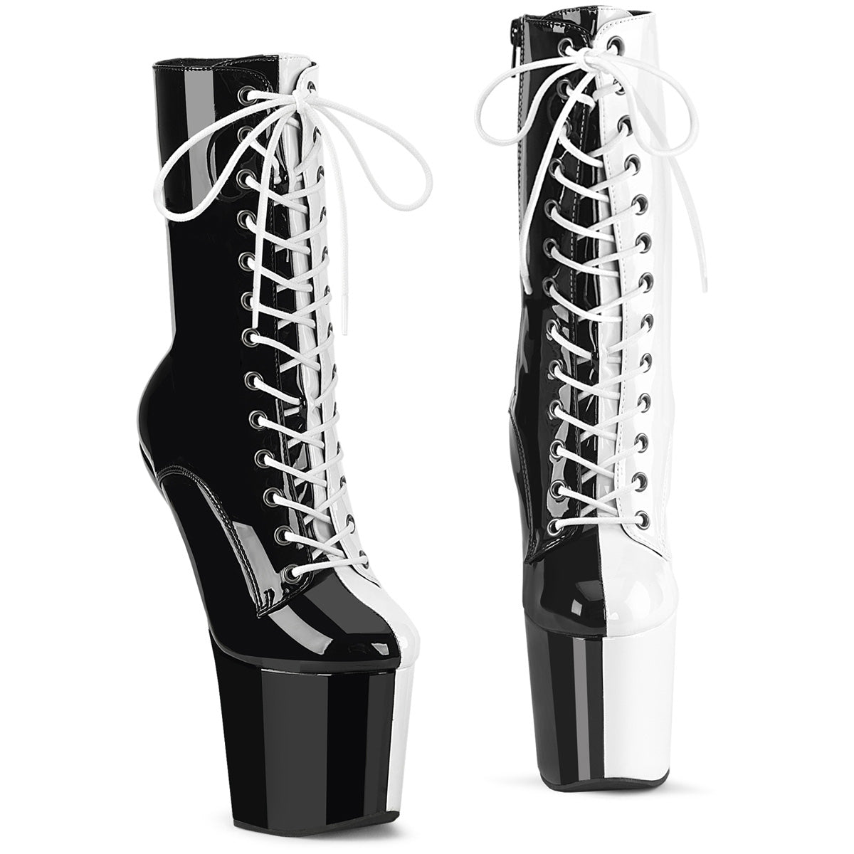 Black White 8 Inch Fetish Dancer Ankle Boots -  Pleaser CRAZE-1040TT