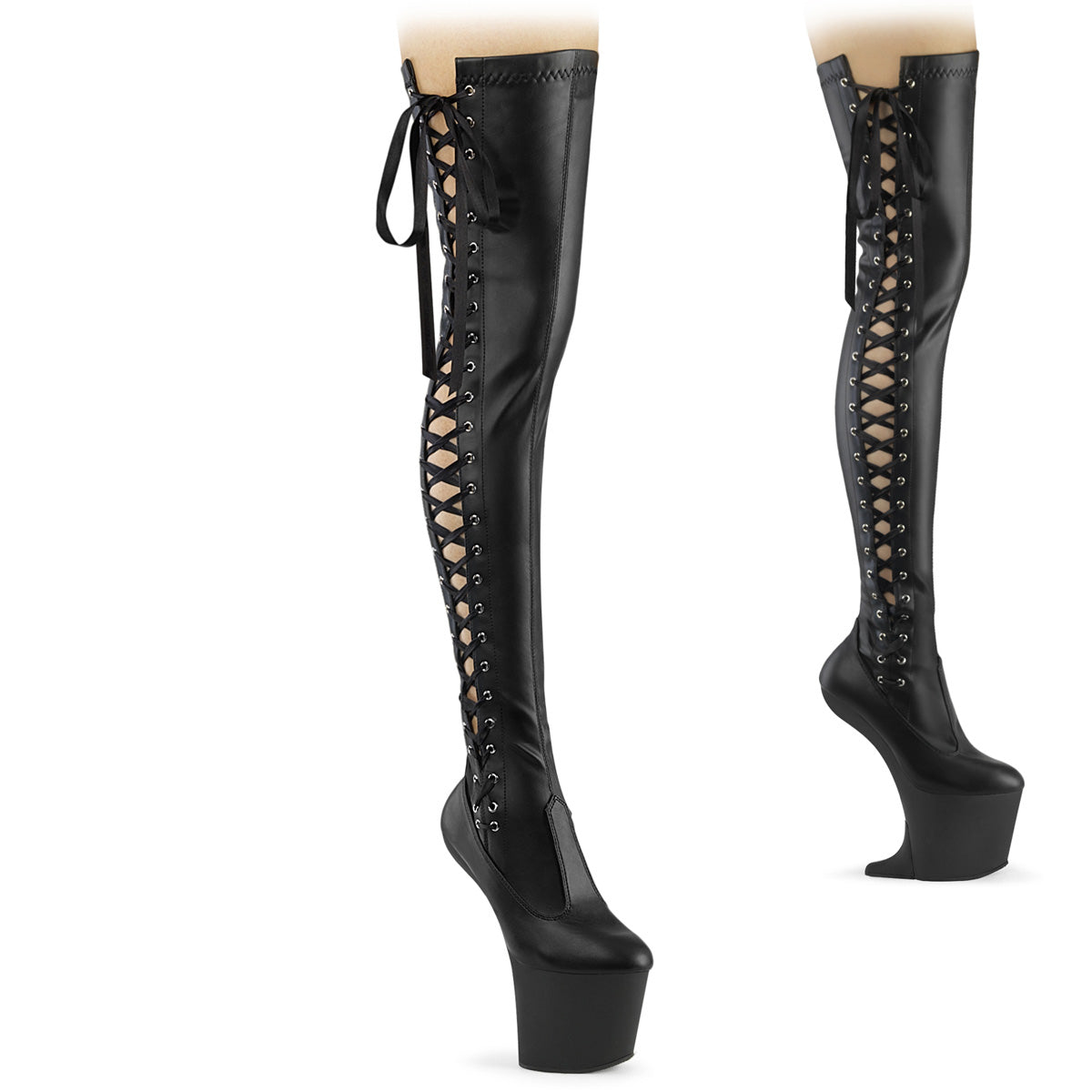 Black Faux Leather 8 Inch Pole Dance Thigh High Boots -  Pleaser CRAZE-3050