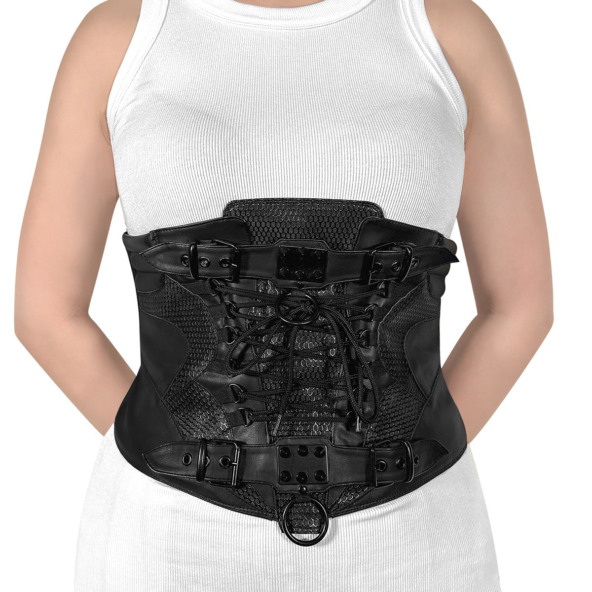 DA-310-SM demonia zwart alternatieve mode faux lederen taille cincher