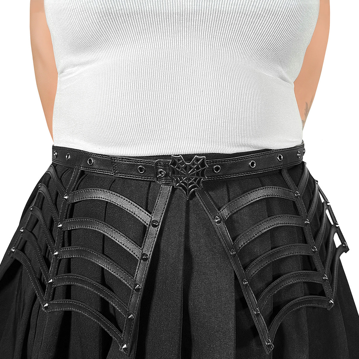 DA-315-lxl Demonia Black Alternativ Fashion Faux Piele SpiderWeb Belt Out Out