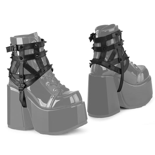 DA-505 Demonia Black Alternative Footwear Faux Leather Elasticated Cage Boot Harnesses