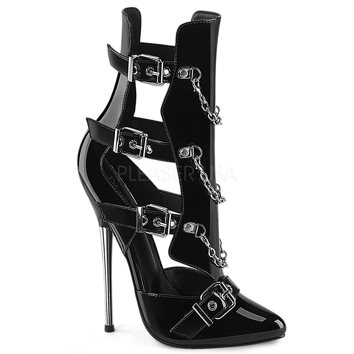 DAGGER-15 Devious Fetish Black Caged Ankle Boots