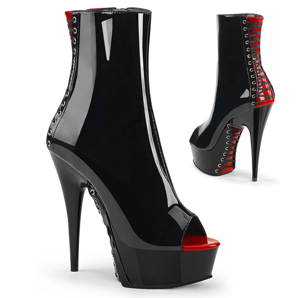 Black Red 6 Inch Glamour Models Ankle Boots -  Pleaser DELIGHT-1025