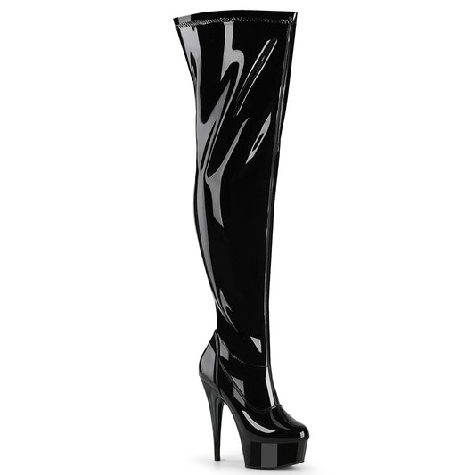 DELIGHT-3000WCF Pleaser Black Patent Thigh High Platform Boots