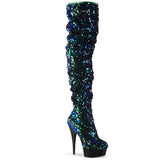 Green Sequins 6 Inch Stratement Thigh High -  Pleaser DELIGHT-3004