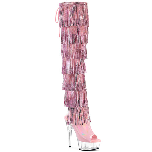 DELIGHT-3017HG-RSF Pleaser Pink Holographic Bling Tassel Thigh High Boots