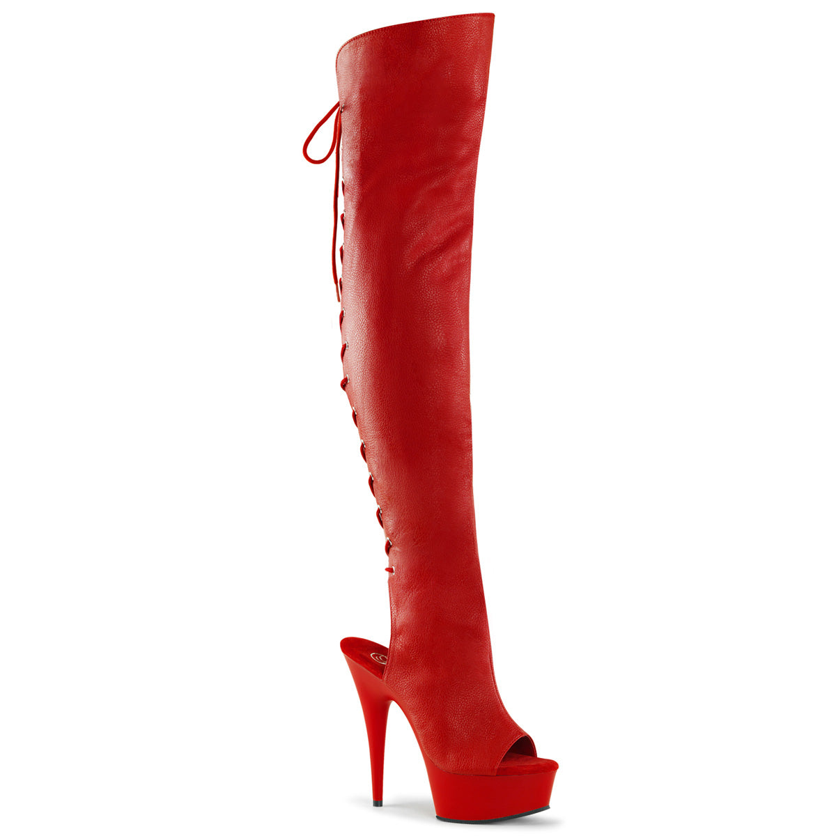 Red 6 Inch Stratement Thigh High Boots -  Pleaser DELIGHT-3019