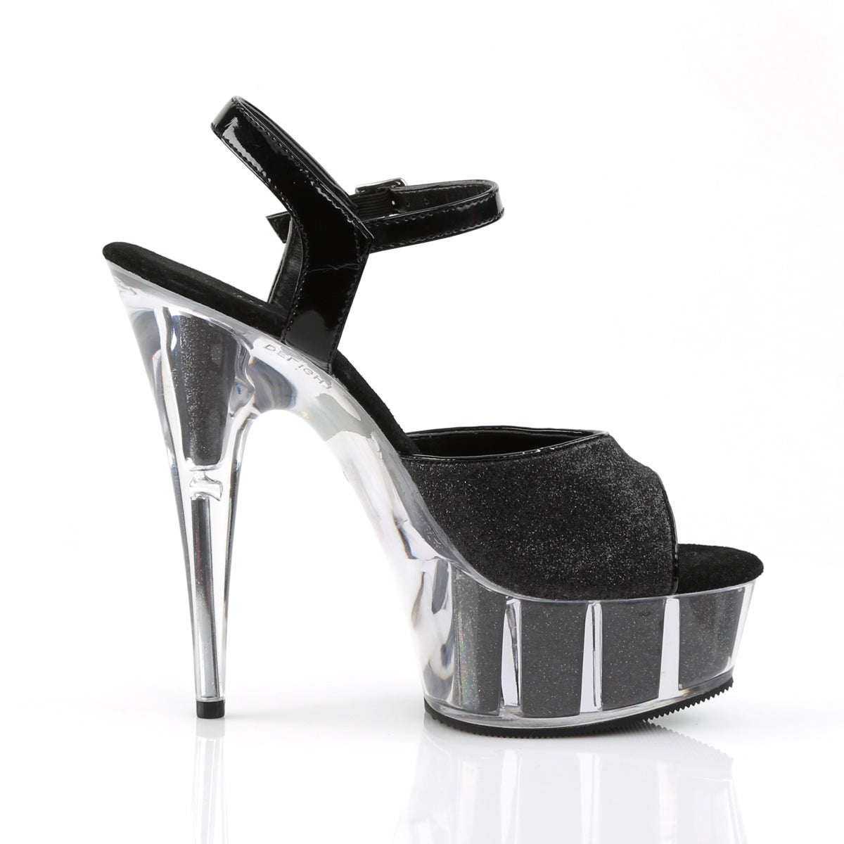 DELIGHT-609-5G 6" Heel Black Glitter  Stripper Platforms High Heels