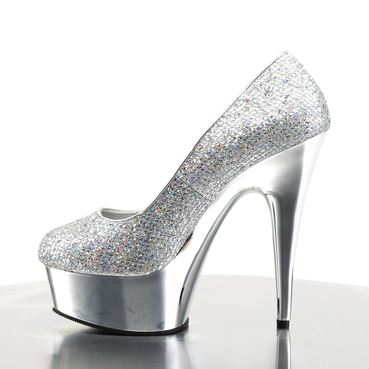 DELIGHT-685G 6" Heel Silver Glitter  Stripper Platforms High Heels