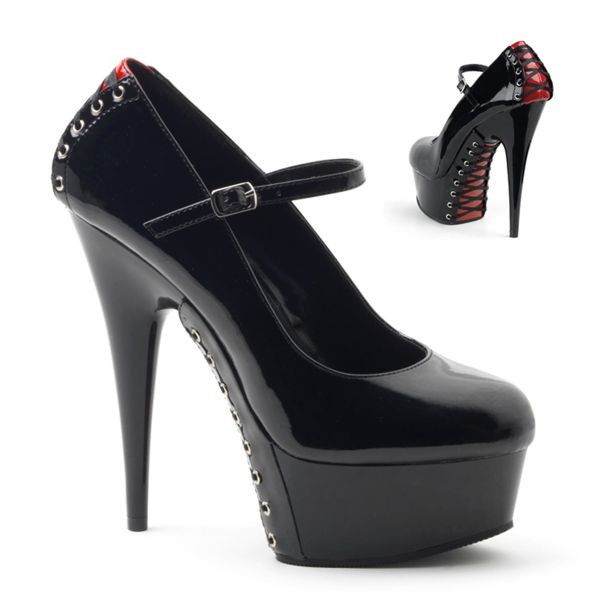 DELIGHT-687FH 6" Heel Black and Red  Stripper Platforms High Heels