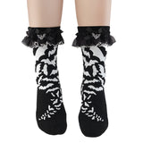 DH-01 Demonia Ruffle Bat Print Ankle Socks