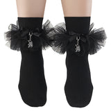 DH-102 Demonia Frill Trimmed Ruffle D Charm Ankle Socks