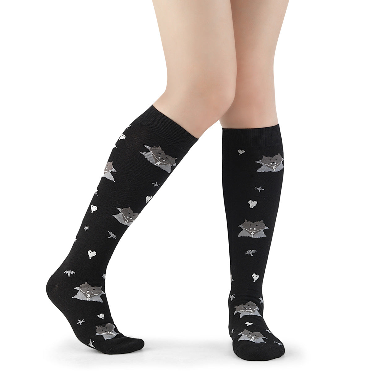 DH-202 Demonia Vampire Heart Print Knee High Long Socks