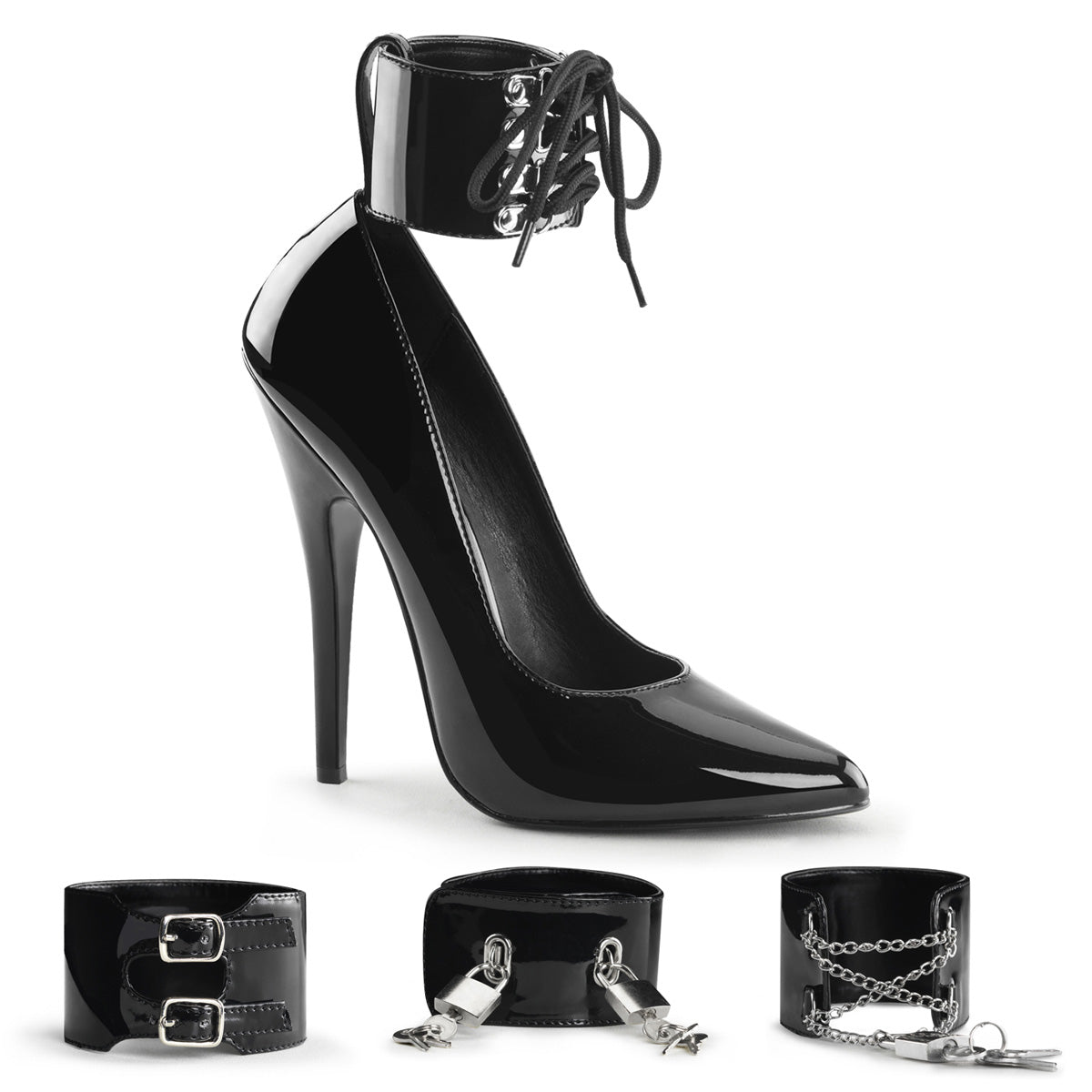 DOMINA-434 Verlogende 6-inch hak zwarte octrooi erotische schoenen