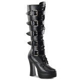 Pleaser ELECTRA-2042 Black Faux Leather 5" Stack Heel Knee High Boots
