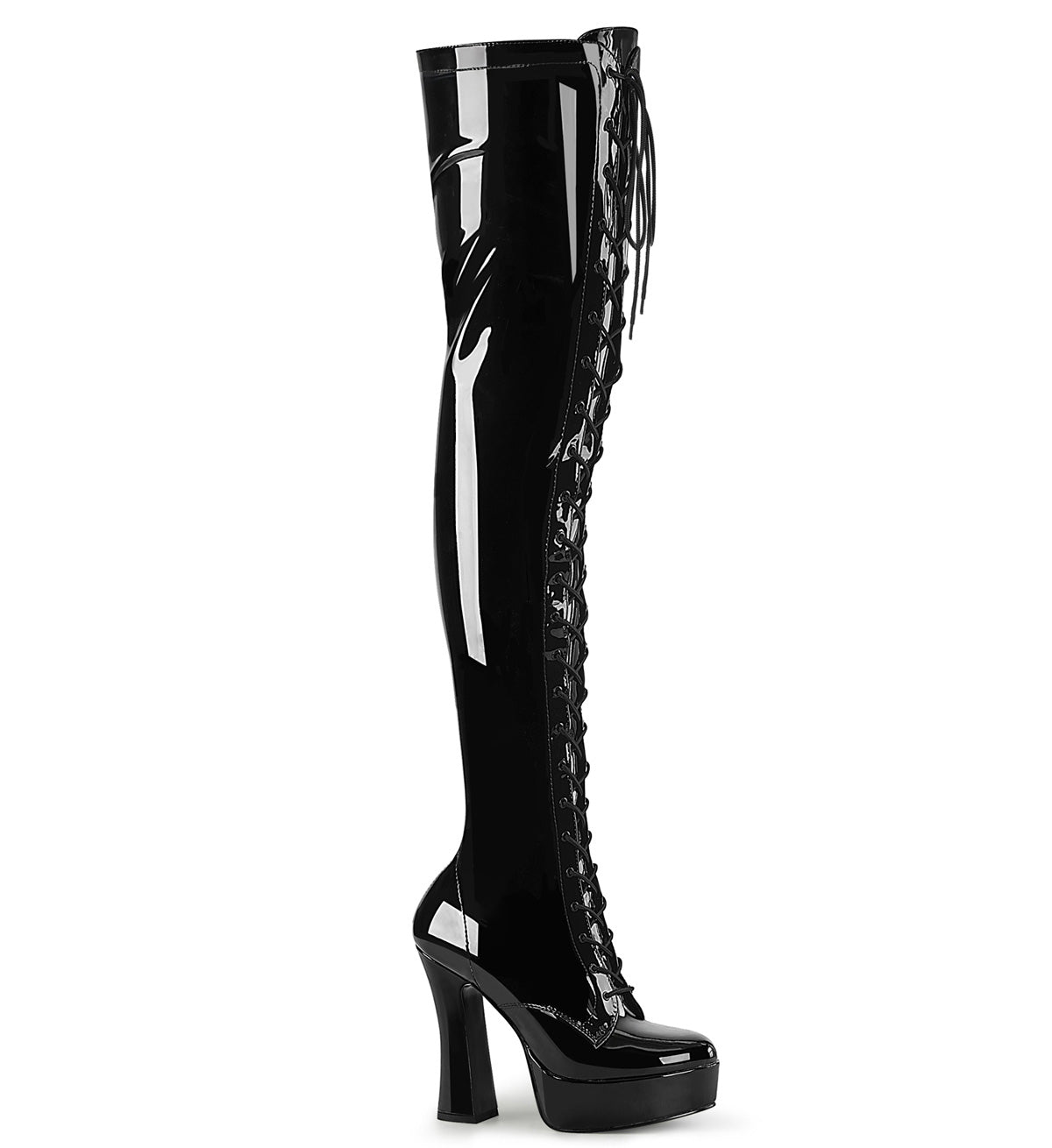 Black Patent 5 Inch Platform Gogo Thigh Boots -  Pleaser ELECTRA-3023